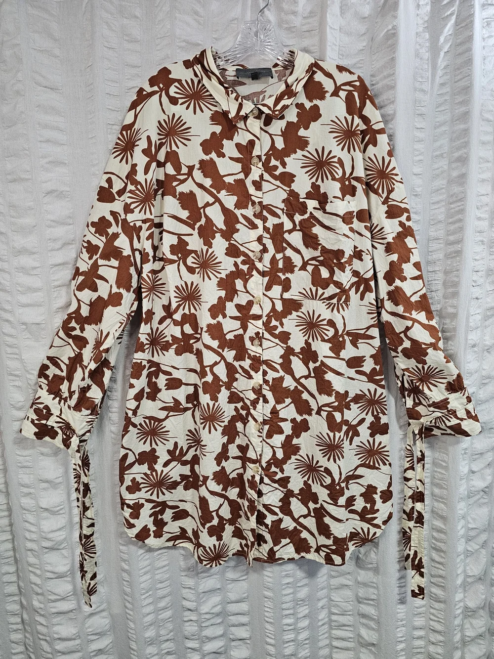 Sunday In Brooklyn Button-Front Mini Shirtdress Cream Rust Botanical Size 3X